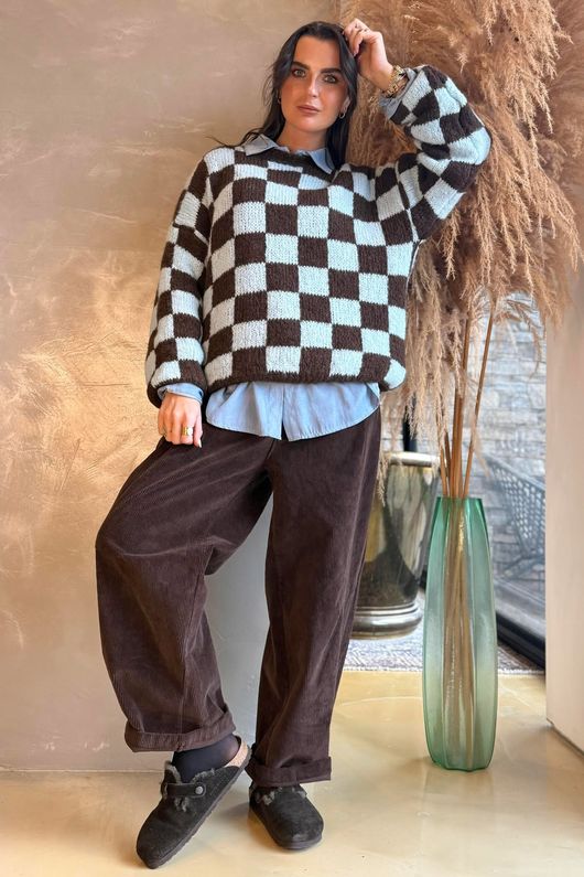 Big Softie Checkerboard Knit Chocolate & Blue